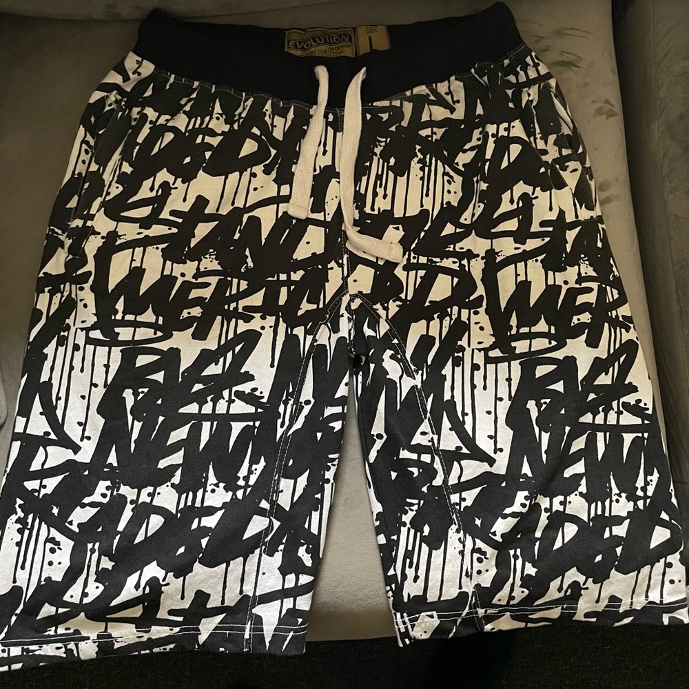 White & Black Mens Graphic Shorts